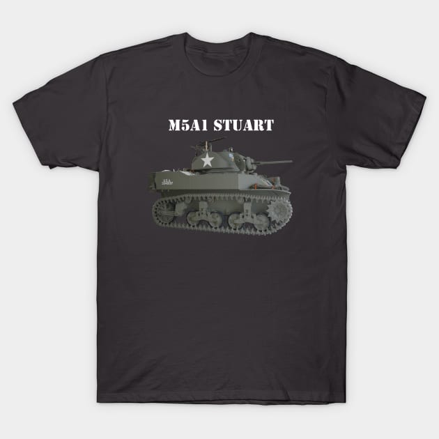 M5A1 Stuart white_txt T-Shirt by Toadman's Tank Pictures Shop